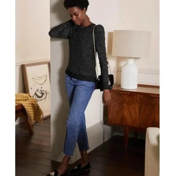 Boden Sparkle Puff Sleeve Sweater Crew Neck Wool Cashmere Black Sz 8 NWT - Picture 13 of 13